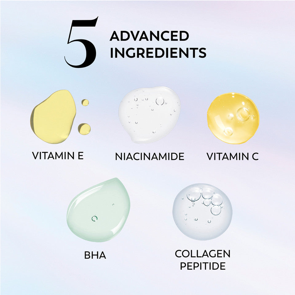 List of five advanced ingredients with corresponding icons on a gradient background