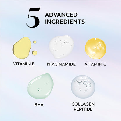 List of five advanced ingredients with corresponding icons on a gradient background
