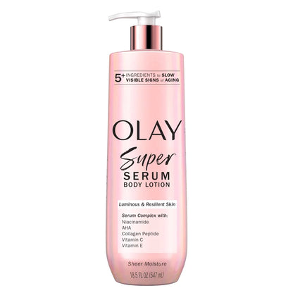 Olay Super Serum body lotion bottle on a white background