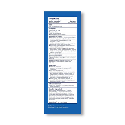 Blue and white medication label on a white background