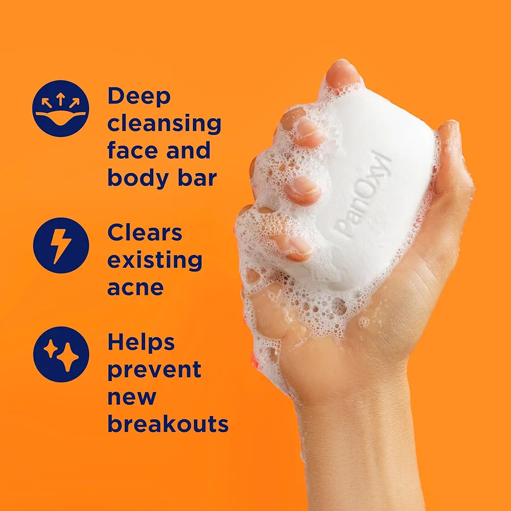 Hand holding a foamy bar of soap with text on an orange background