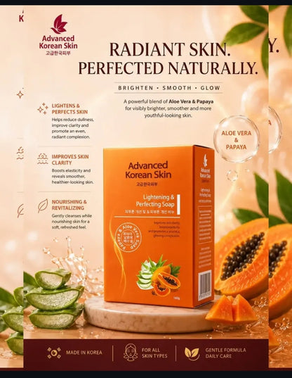 Advanced Korean Skin Lightening & Perfecting Soap – Papaya & Aloe Vera 160g