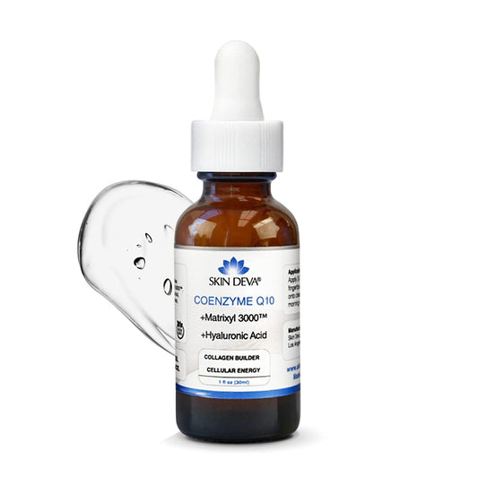Bottle of Skin Deva Coenzyme Q10 with dropper on a white background