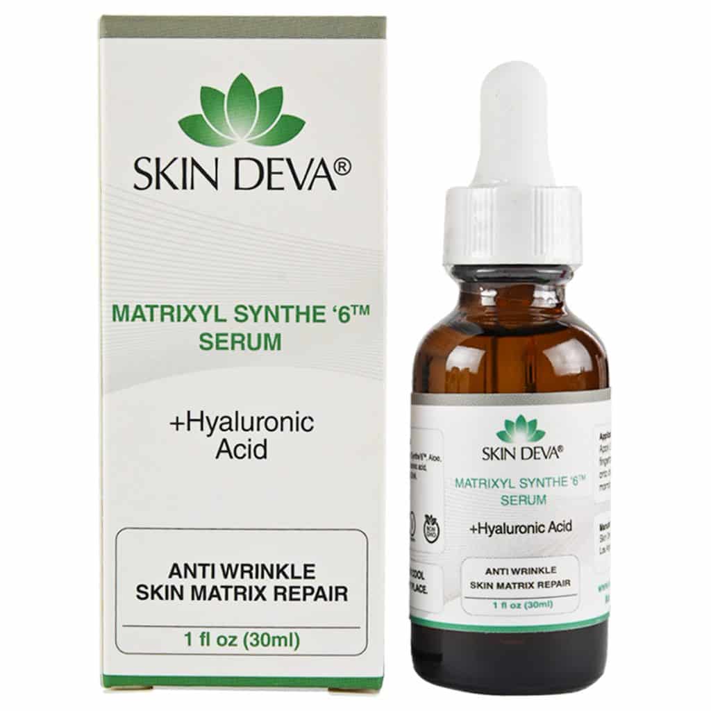 Skin Deva Matrixyl Synthe '6' Serum packaging and bottle on a white background