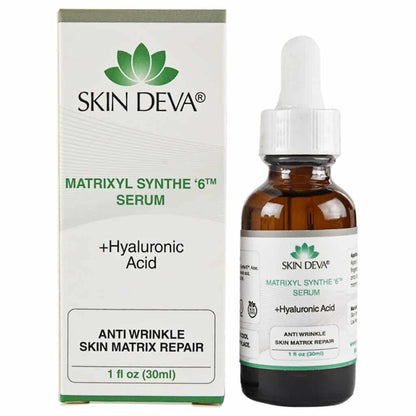 Skin Deva Matrixyl Synthe '6' Serum packaging and bottle on a white background