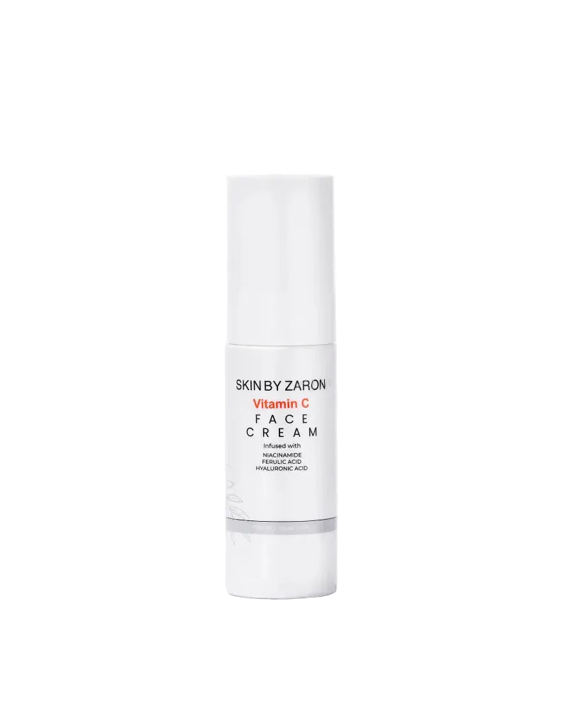 White skincare bottle labeled 'Skin by Zaron' on a white background