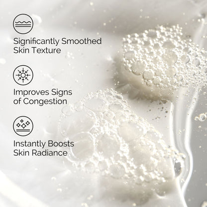 Skincare product with text highlighting benefits on a light background