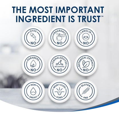 Product packaging with icons and text indicating 'The Most Important Ingredient is Trust' and various product features.