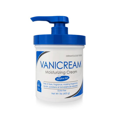 Vanicream moisturizing cream with a blue pump on a white background