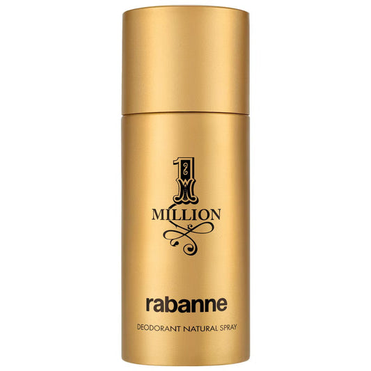 Gold deodorant spray bottle with '1 Million' branding on a white background