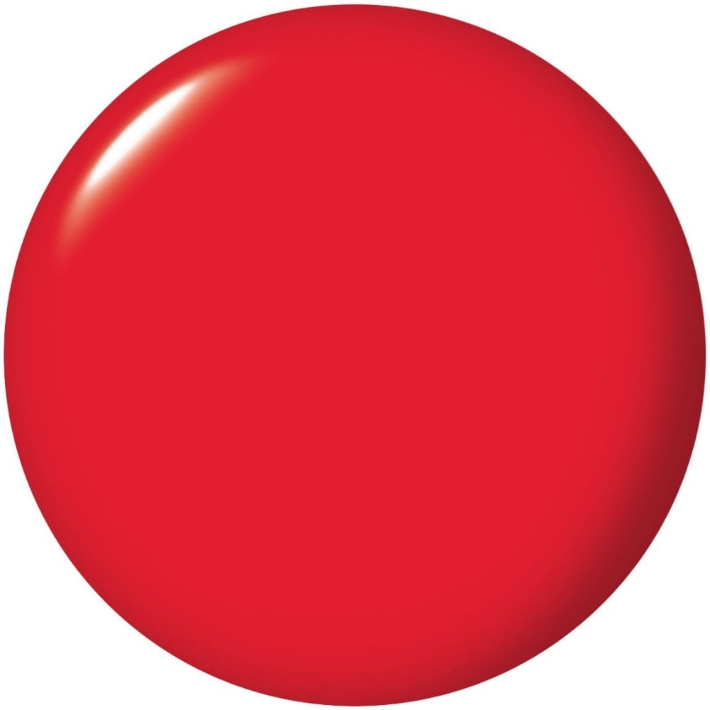 A shiny, solid red circle, featuring a white reflective spot on its upper left side, evokes the vibrant color of OPI Cajun Shrimp Nail Polish 15ml from OPI, set against a plain white background.