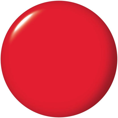 A shiny, solid red circle, featuring a white reflective spot on its upper left side, evokes the vibrant color of OPI Cajun Shrimp Nail Polish 15ml from OPI, set against a plain white background.