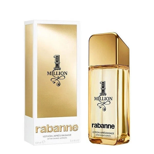 Rabanne 1 Million after shave lotion bottle and packaging on a white background