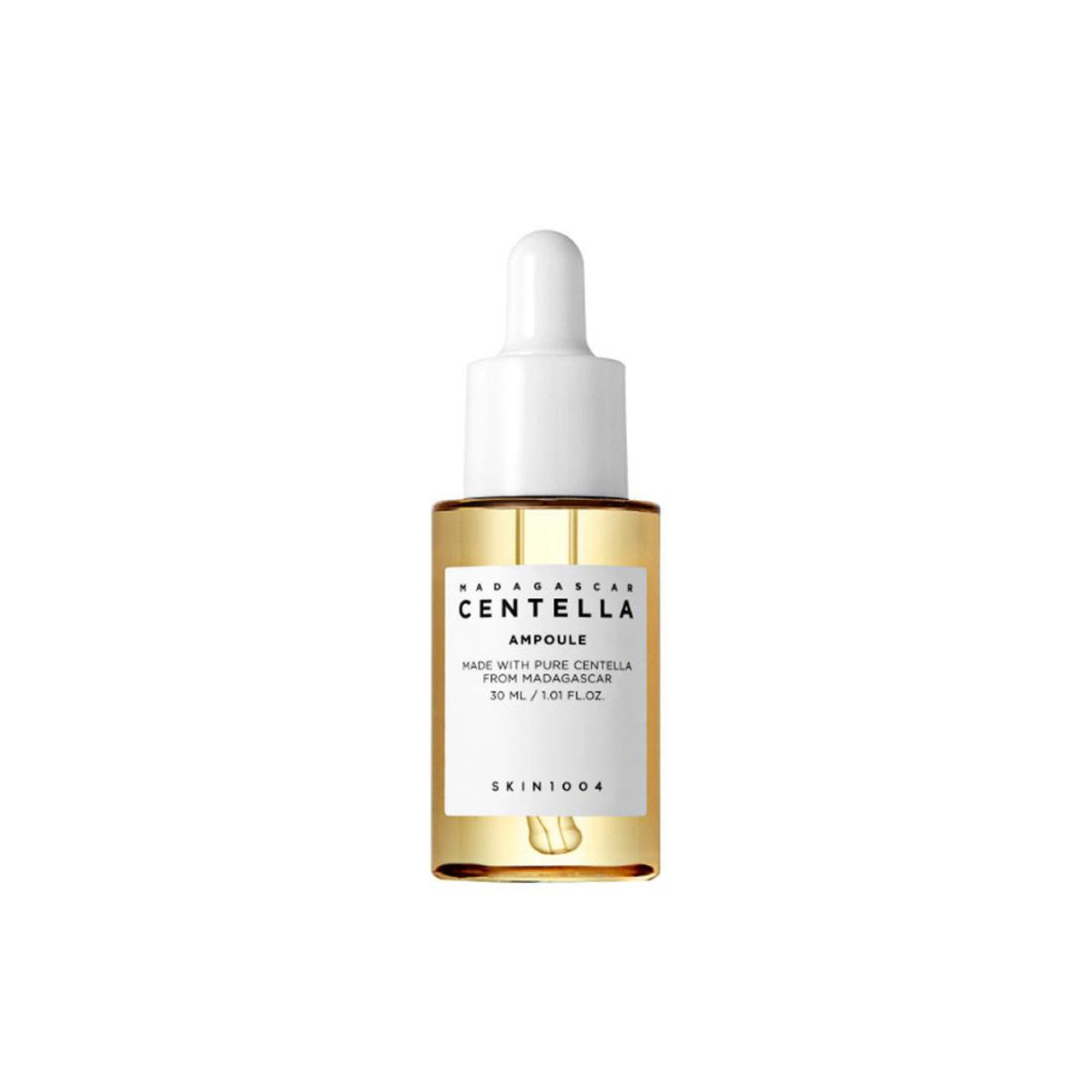 SKIN1004 Madagascar Centella Ampoule with 100% Centella Asiatica extract. Soothes sensitive skin, reduces redness, and strengthens the skin barrier. Lightweight, non-sticky formula.
